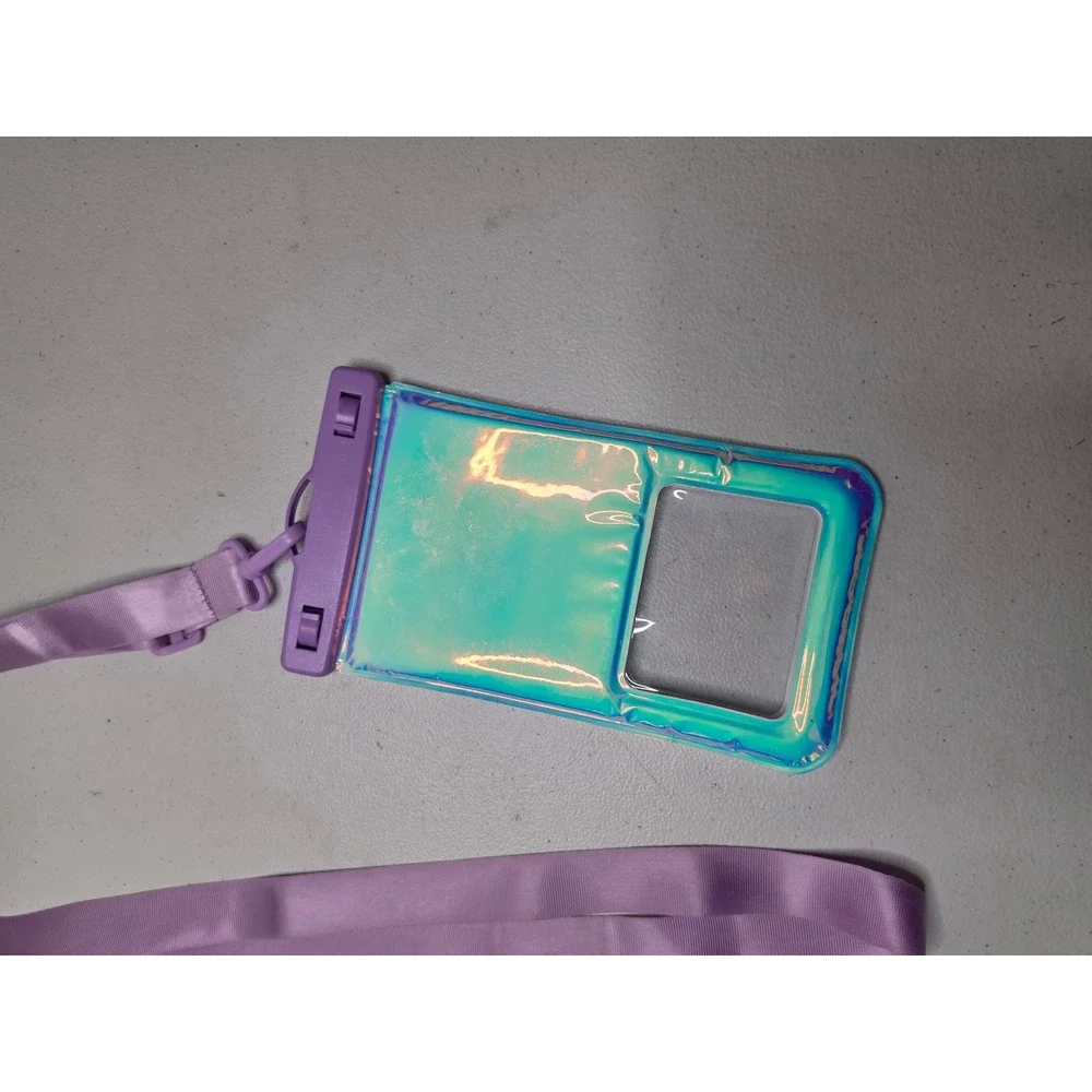 Iridescent Waterproof Phone Pouch Universal Case with Adjustable Lanyard Purple
